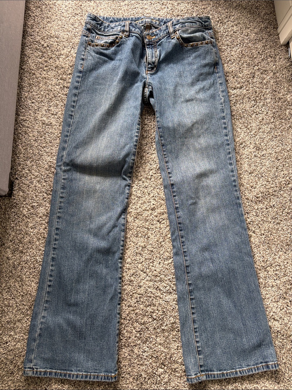 Michael Kors Women's Blue Bootcut Jeans size 10 Low-rise Studded Cotton Pockets